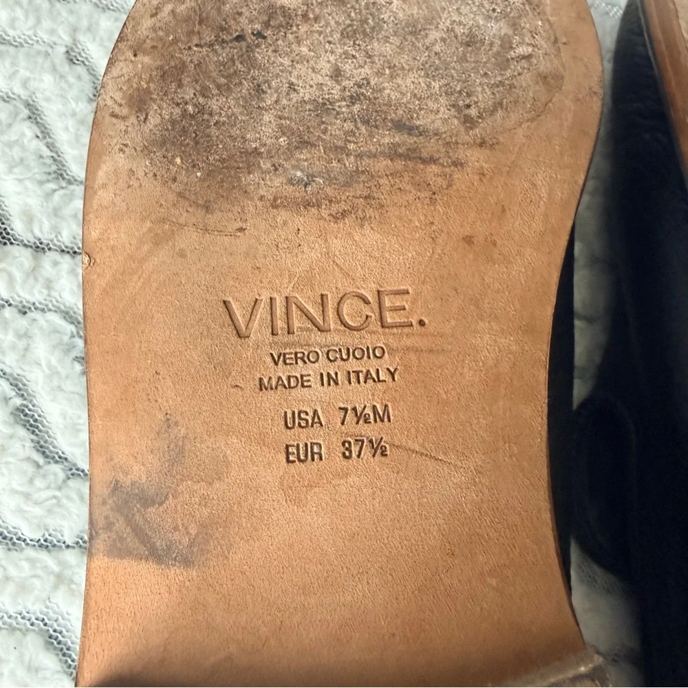 Vince. Black Pebbled Leather Slip On Loafers Round Toe Shoes Sz 7.5M